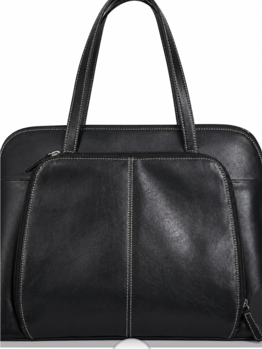 Buxton Black Genuine Leather Laptop Work Tote Bag Double Zip Shoulder Bag Peppy